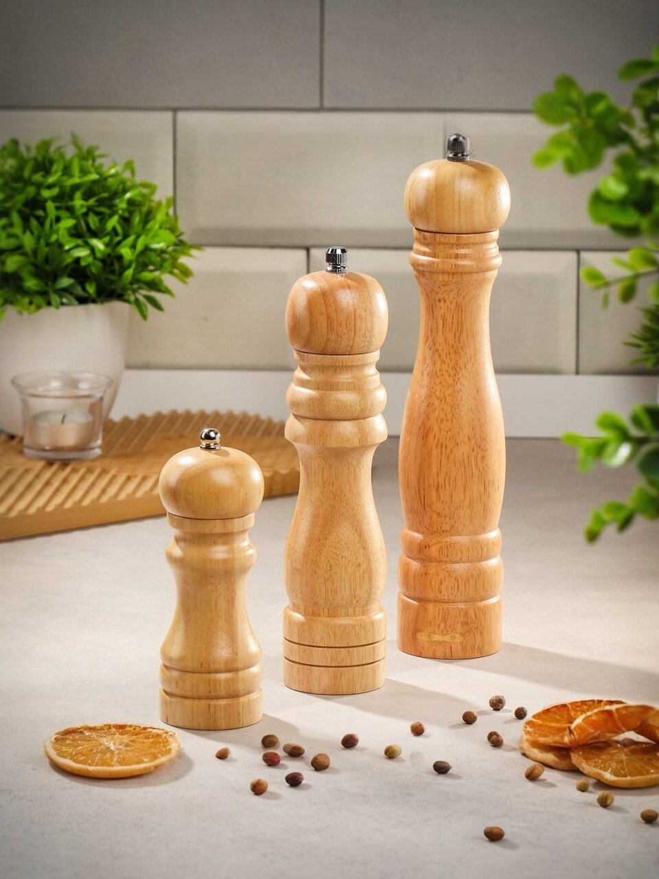 Деревянная мельница для сухой соли, 21 см, кремовый/натуральный