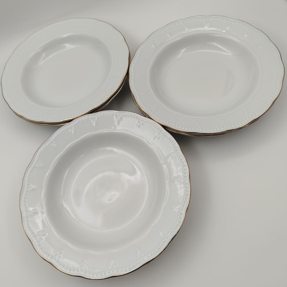 Набор из 6-ти фарфоровых суповых тарелок, 23 см, белый/декор